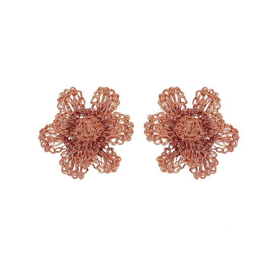 Brinco de Crochê Flor Rosé Gold