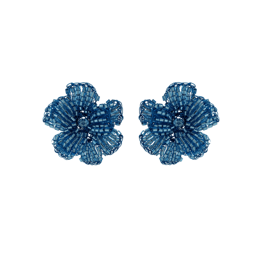 Brinco de Crochê Flor Azul