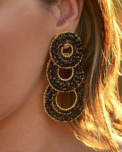 Brinco de Crochê Trio Argolas Preto