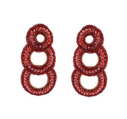 Brinco de Crochê Trio Argolas Vermelho
