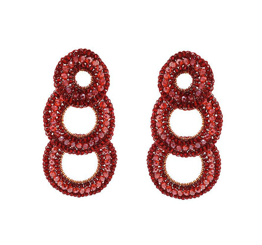 Brinco de Crochê Trio Argolas Vermelho
