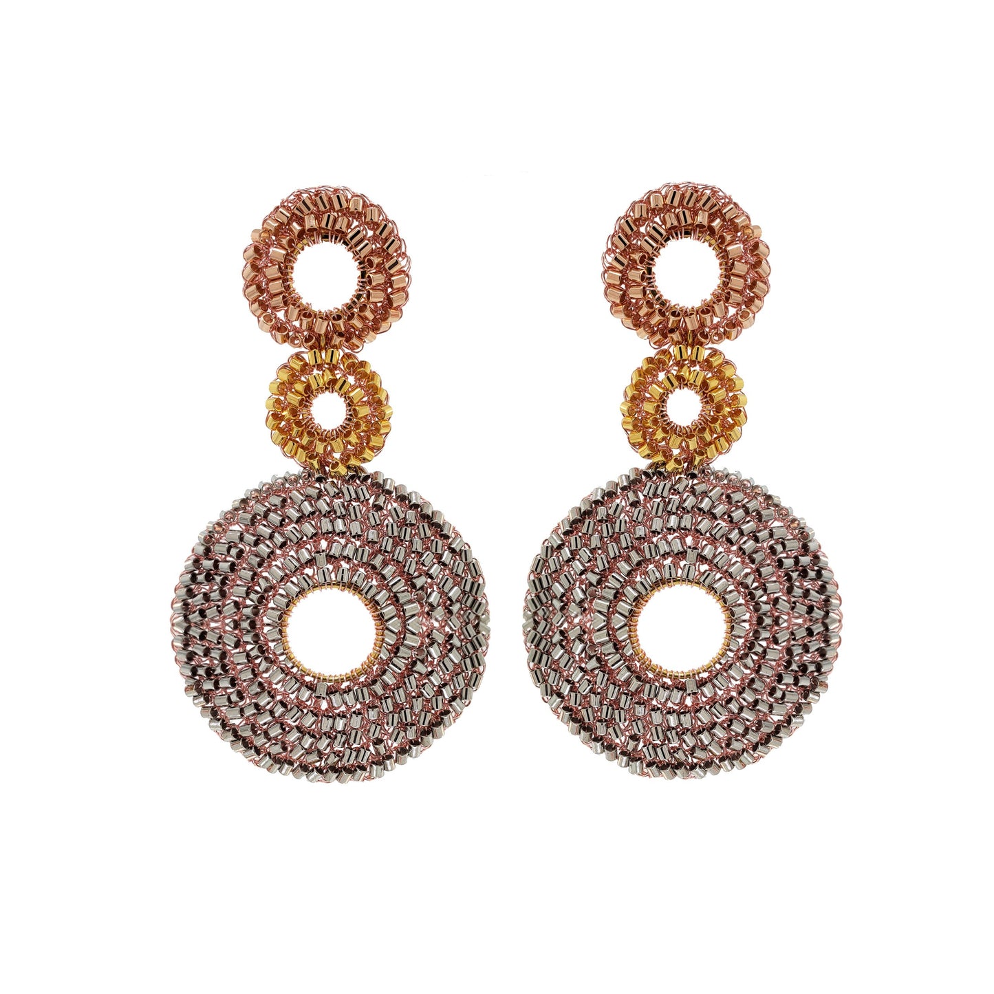 Brinco de Crochê Conjunto Mandalas Trio Gold