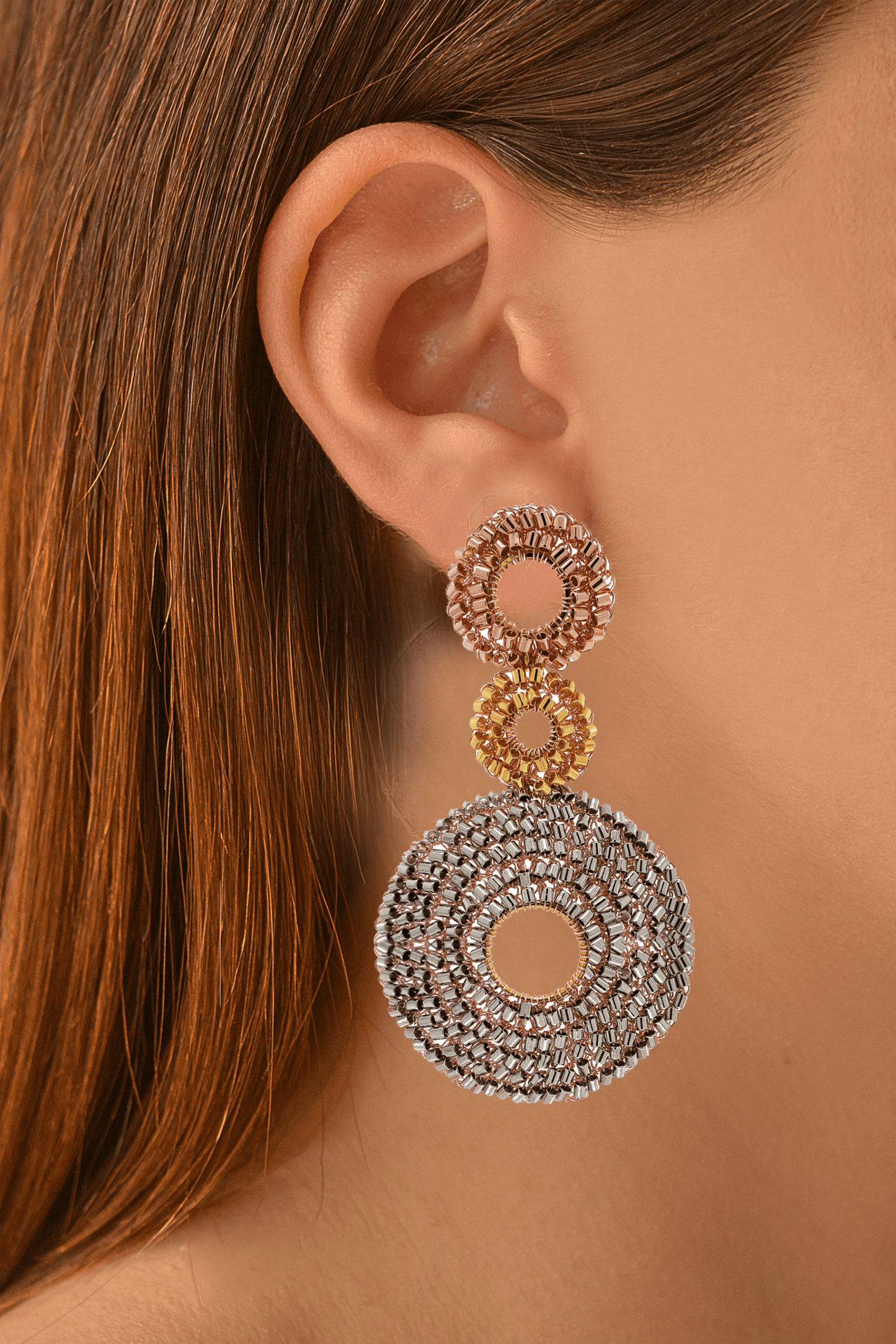 Brinco de Crochê Conjunto Mandalas Trio Gold