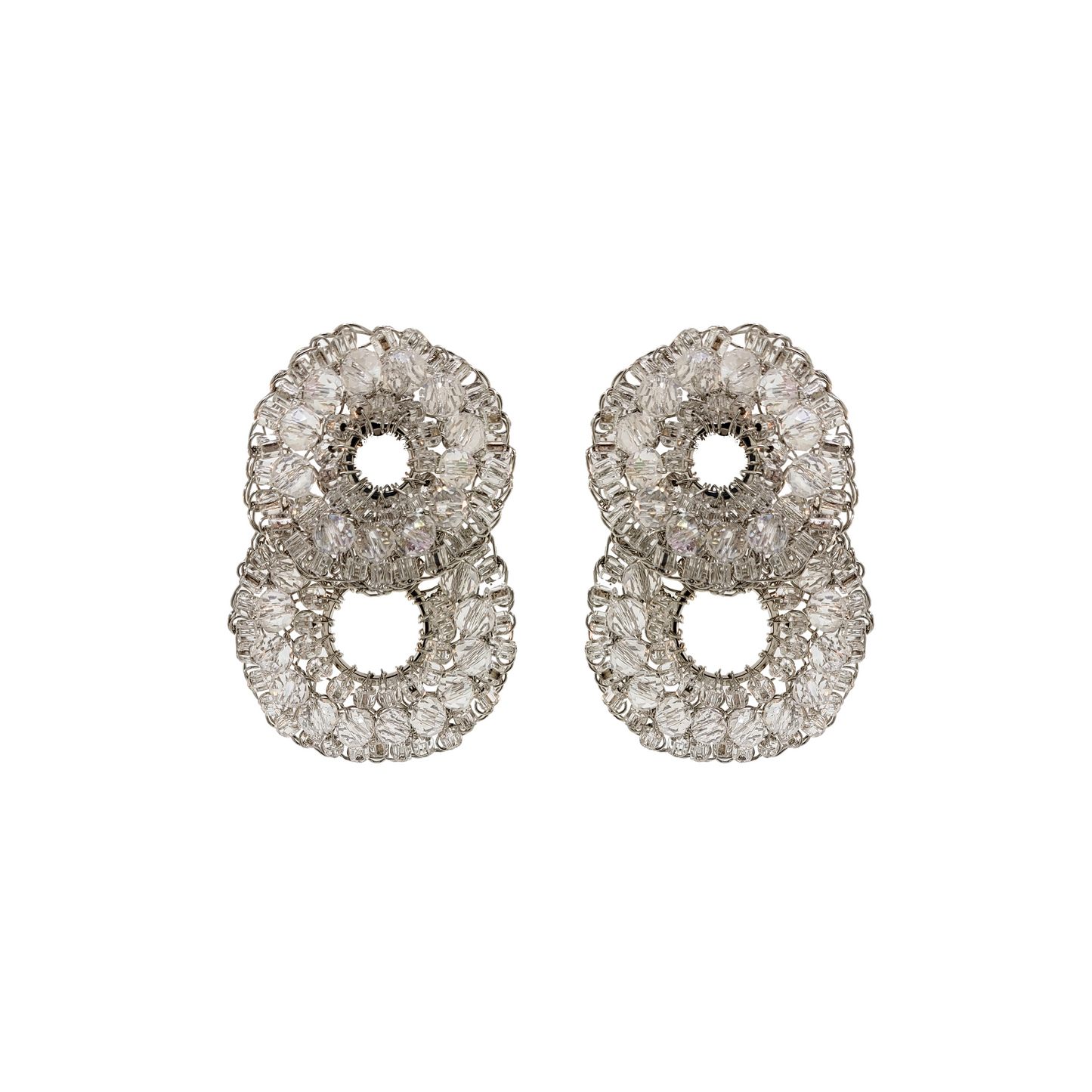 Brinco de Crochê Duo Argolas Cristal Palladium