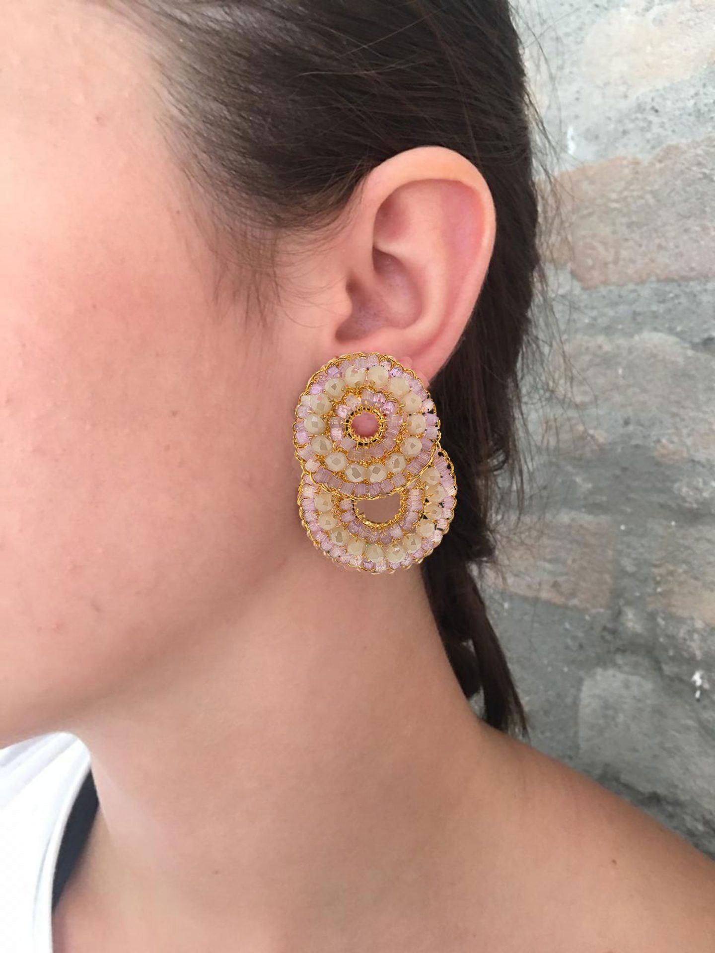 Brinco de Crochê Duo Argolas Rosé
