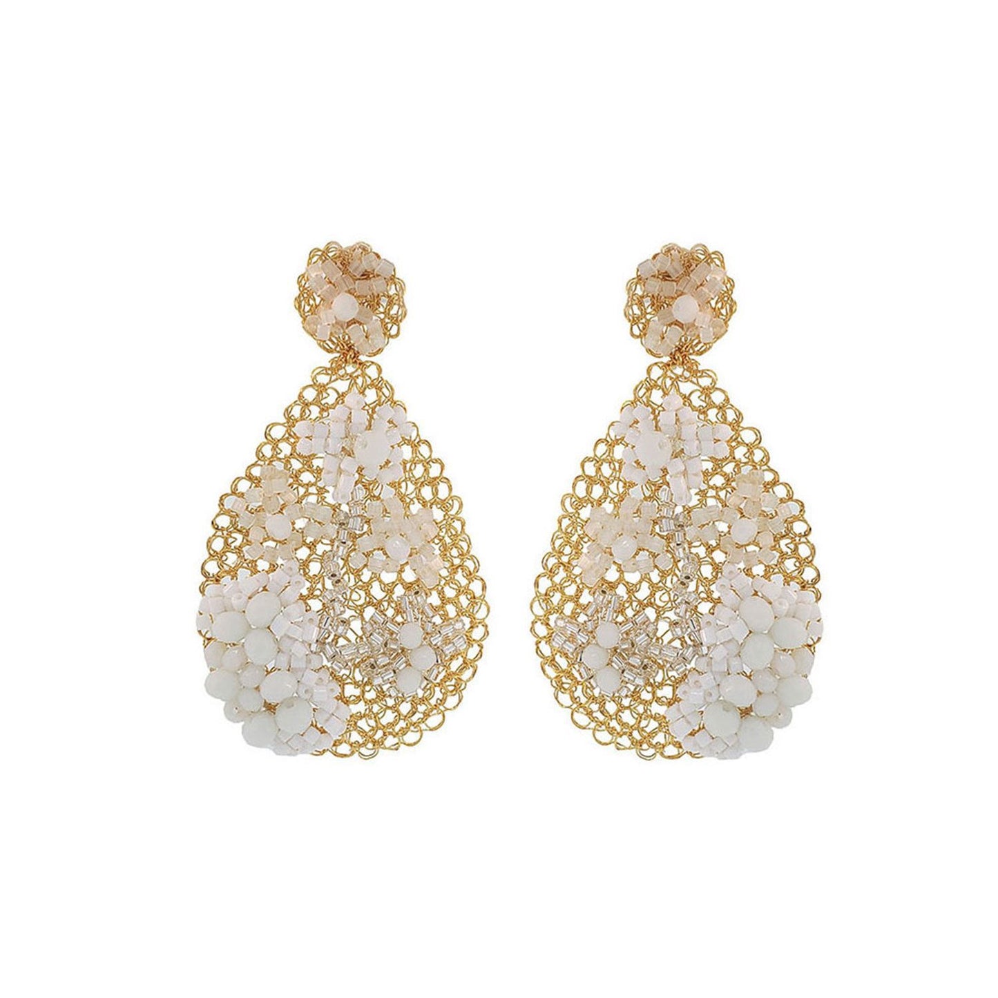 Brinco de Crochê Floral Bordado Off White