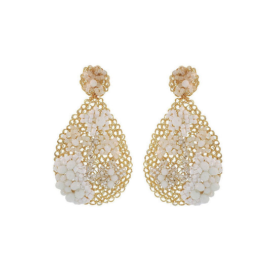 Brinco de Crochê Floral Bordado Off White