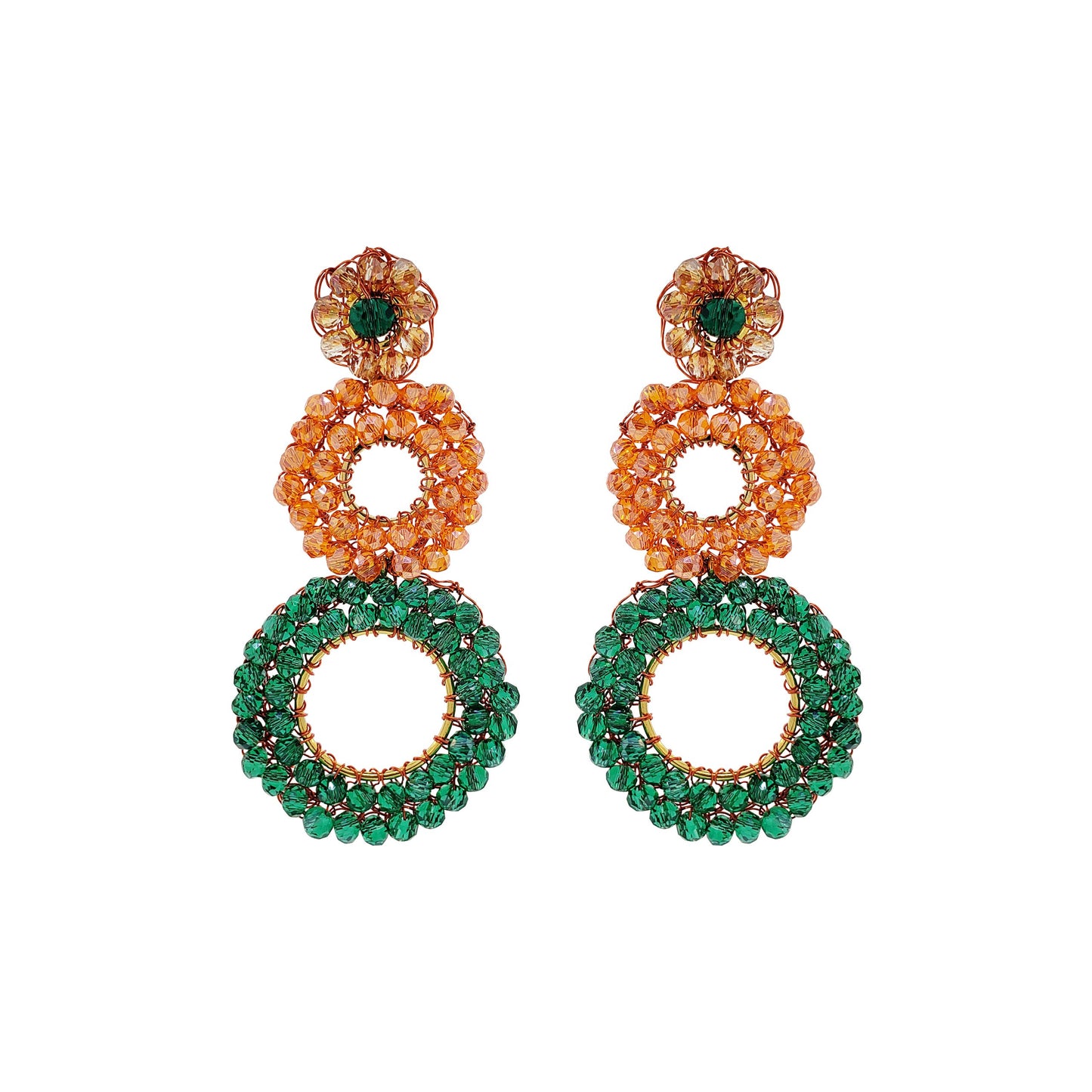 Brinco de Crochê Tri Elos Laranja Mistic Forest