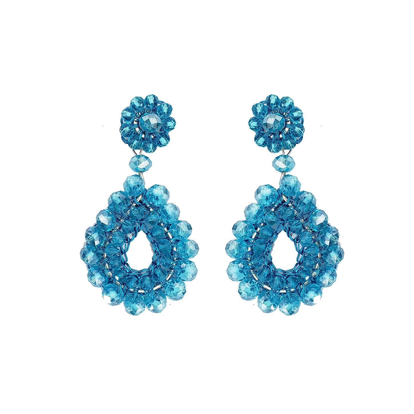 Brinco de Crochê Cristais Neon Blue