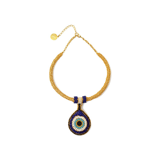 Colar de Crochê Evil Eye Maxi Dourado
