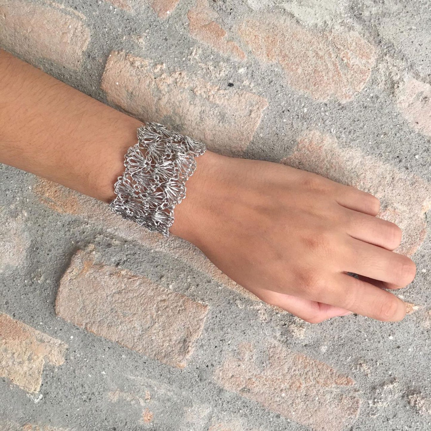 Bracelete de Crochê Escamas Fino Palladium