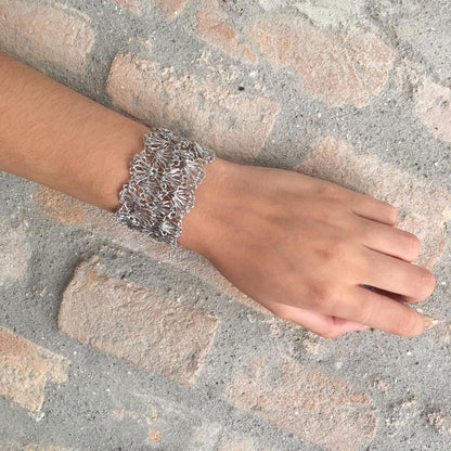 Bracelete de Crochê Escamas Fino Palladium