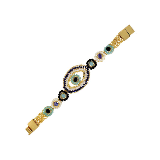 Bracelete de Crochê Evil Eye Dourado