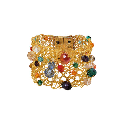 Bracelete de Crochê Ponto de Luz Fina Multicolor