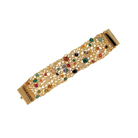 Bracelete de Crochê Ponto de Luz Fina Multicolor