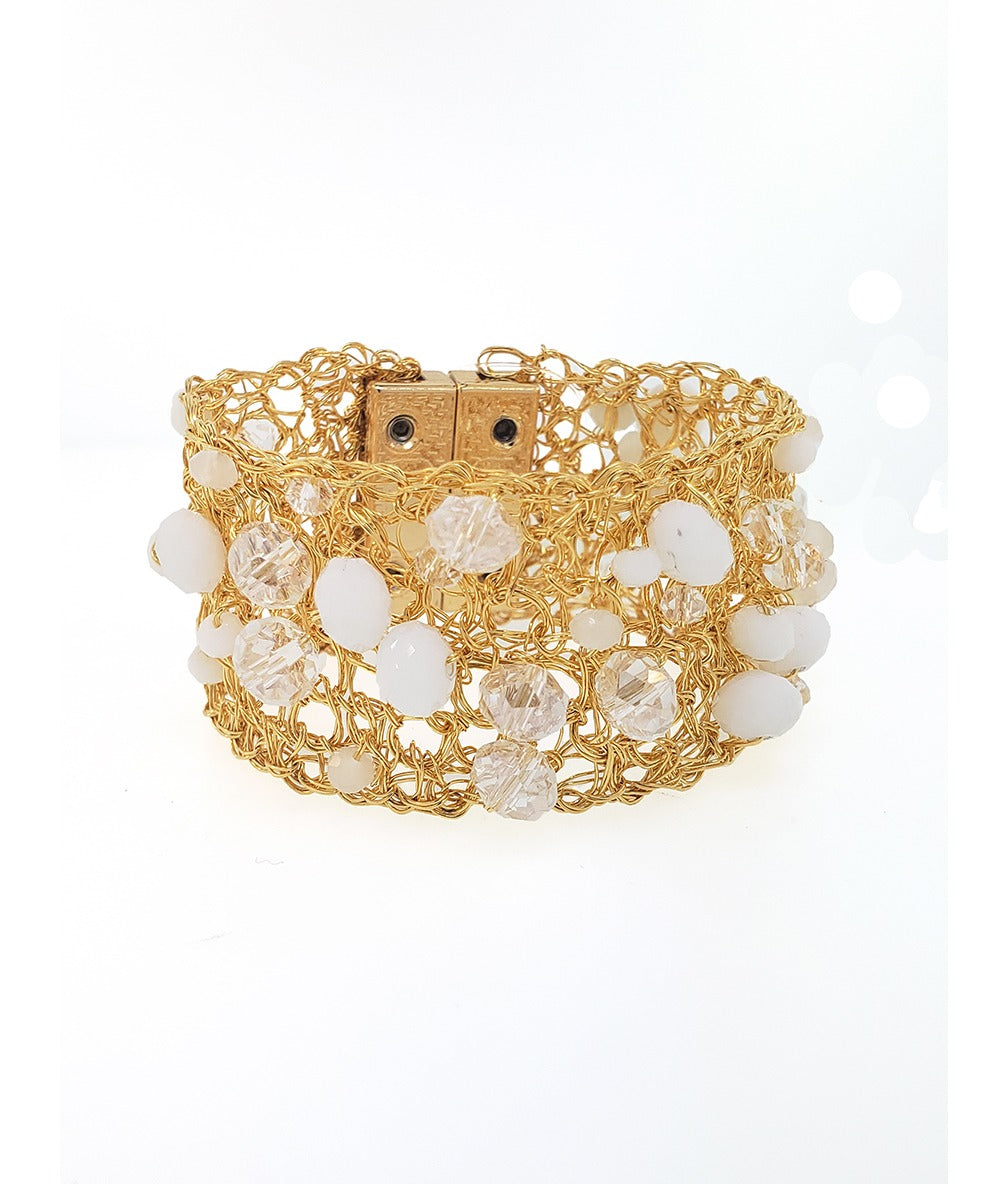 Bracelete de Crochê Ponto de Luz Fina Off White