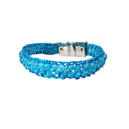 Bracelete de Crochê Narrow Azul Neon Cristal