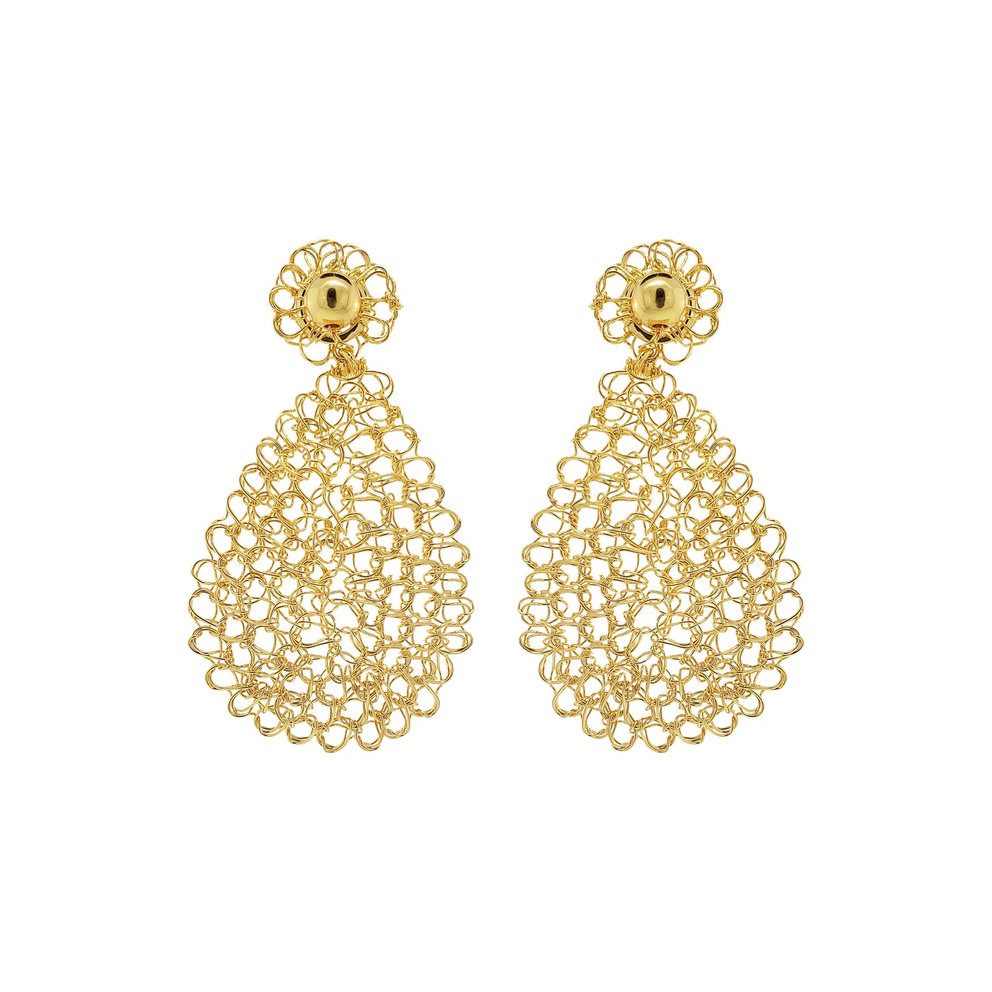 Brinco de Crochê Gota Pequena Dourada