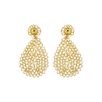 Brinco de Crochê Gota Pequena Dourada