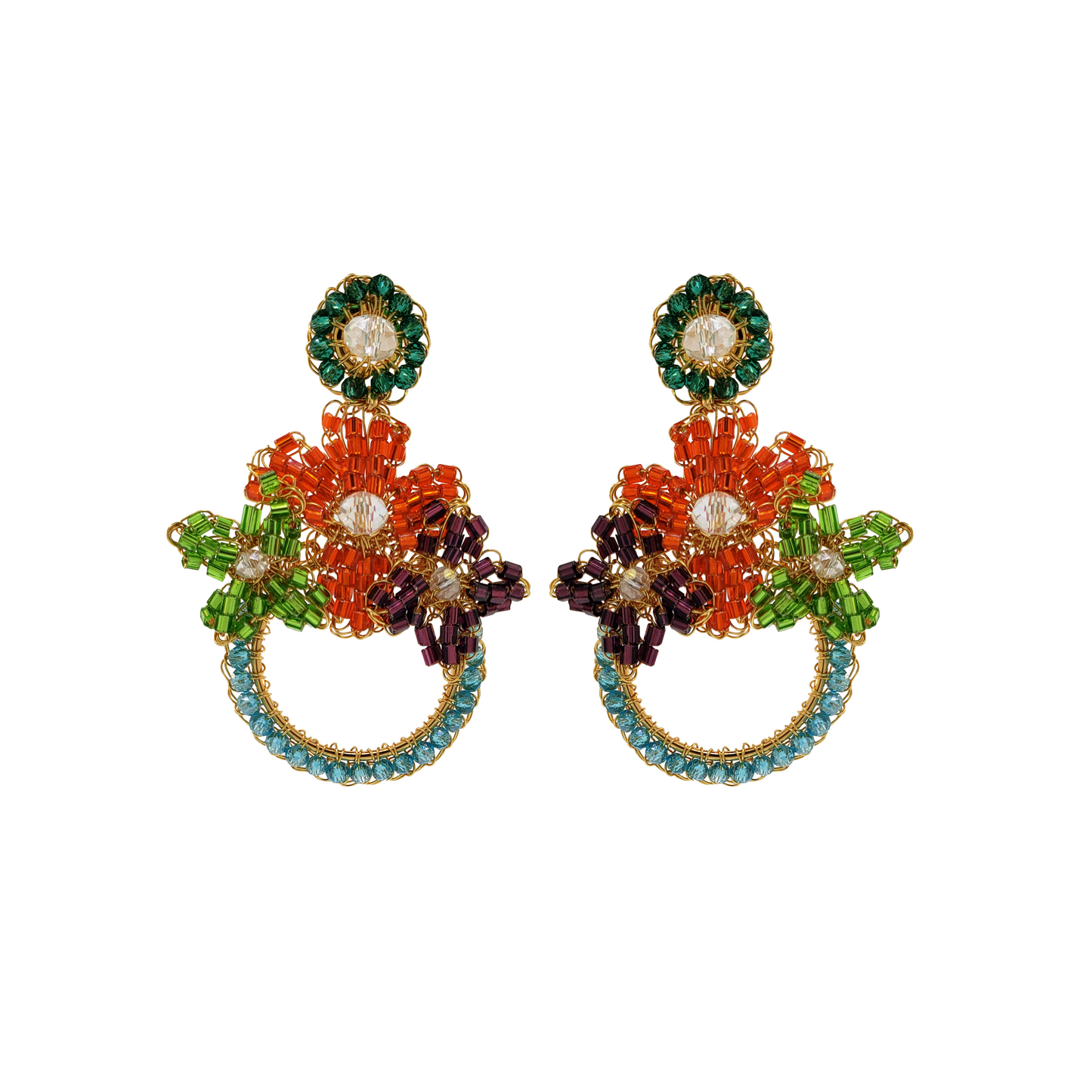 Brinco de Crochê Trio de Flor Multicolor