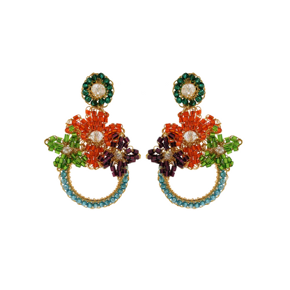 Brinco de Crochê Trio de Flor Multicolor