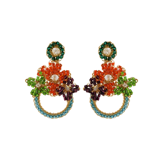 Brinco de Crochê Trio de Flor Multicolor