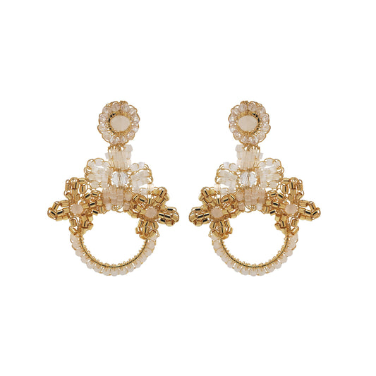 Brinco de Crochê Trio de Flor Off White Essence