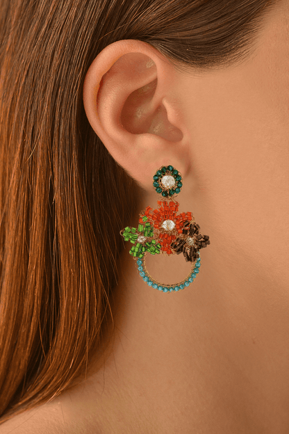 Brinco de Crochê Trio de Flor Multicolor