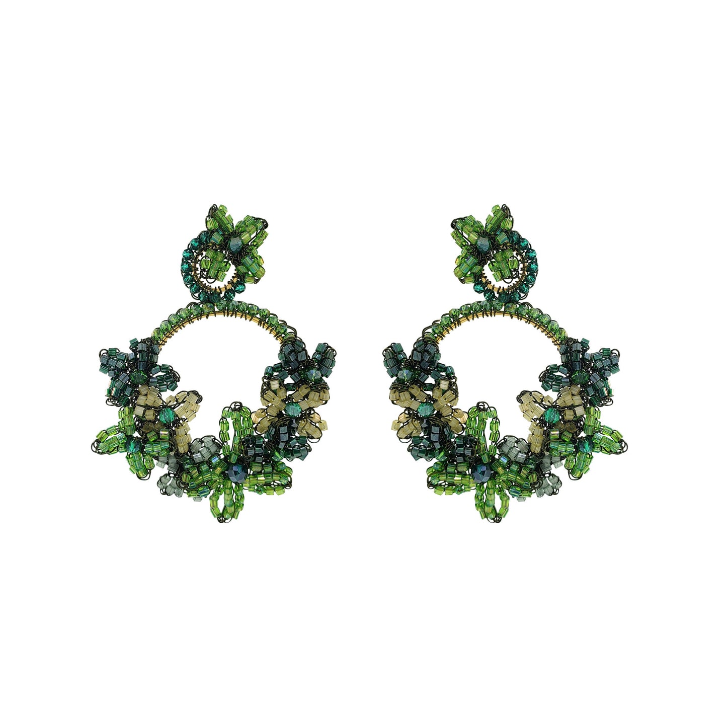 Brinco de Crochê Flor Argola Grande Verde