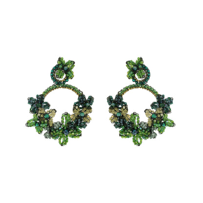 Brinco de Crochê Flor Argola Grande Verde