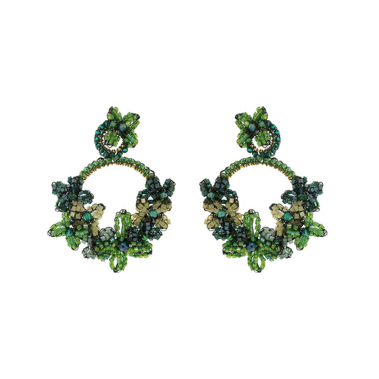Brinco de Crochê Flor Argola Grande Verde
