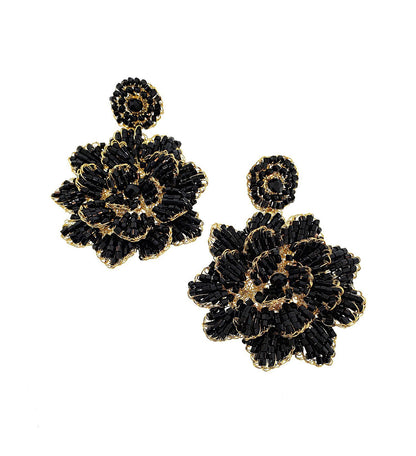 Brinco de Crochê Flor Cristal Negro