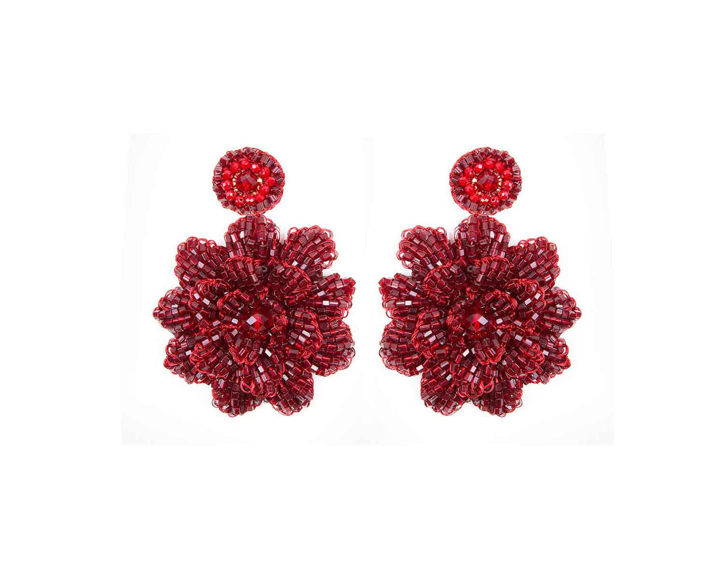 Brinco de Crochê Flor Grande Vermelho