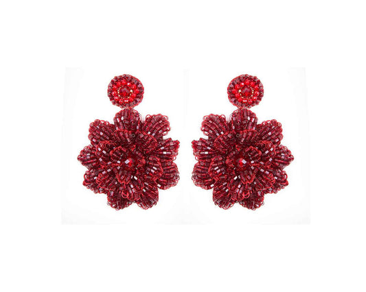 Brinco de Crochê Flor Grande Vermelho