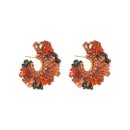 Brinco de Crochê Argola de Frufru Laranja