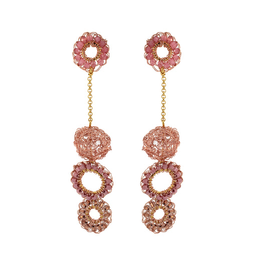 Brinco de Crochê Pendente Rosa Essence