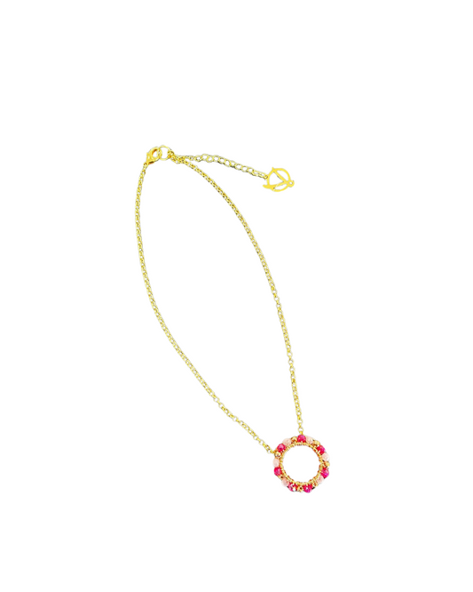 Colar de Crochê Esfera Rosa Mesclado