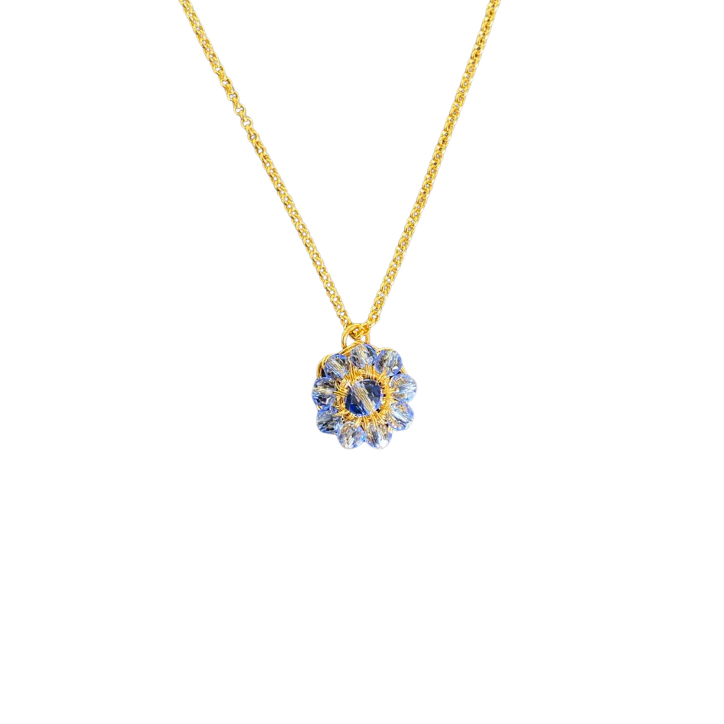 Colar de Crochê Flor Mini Cristal Azul Sale