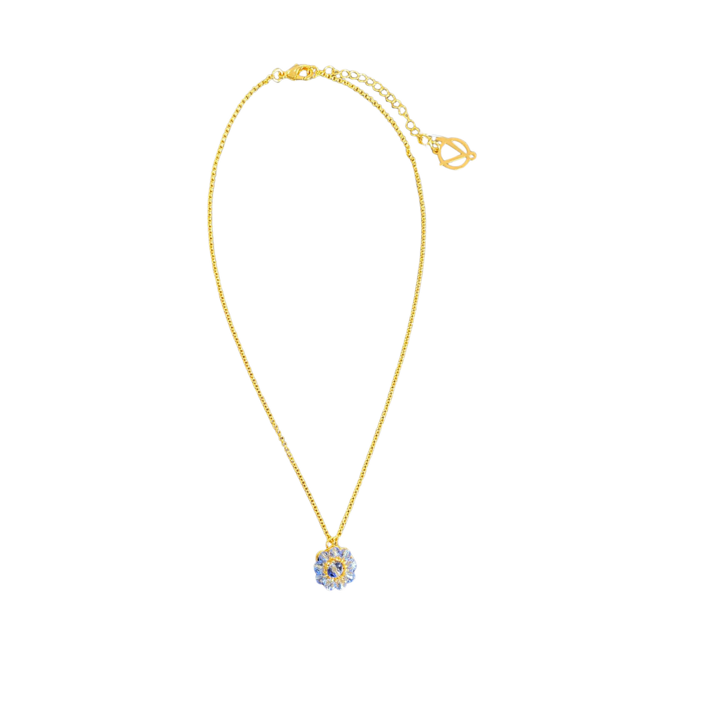 Colar de Crochê Flor Mini Cristal Azul Sale