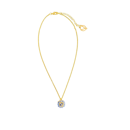 Colar de Crochê Flor Mini Cristal Azul Sale
