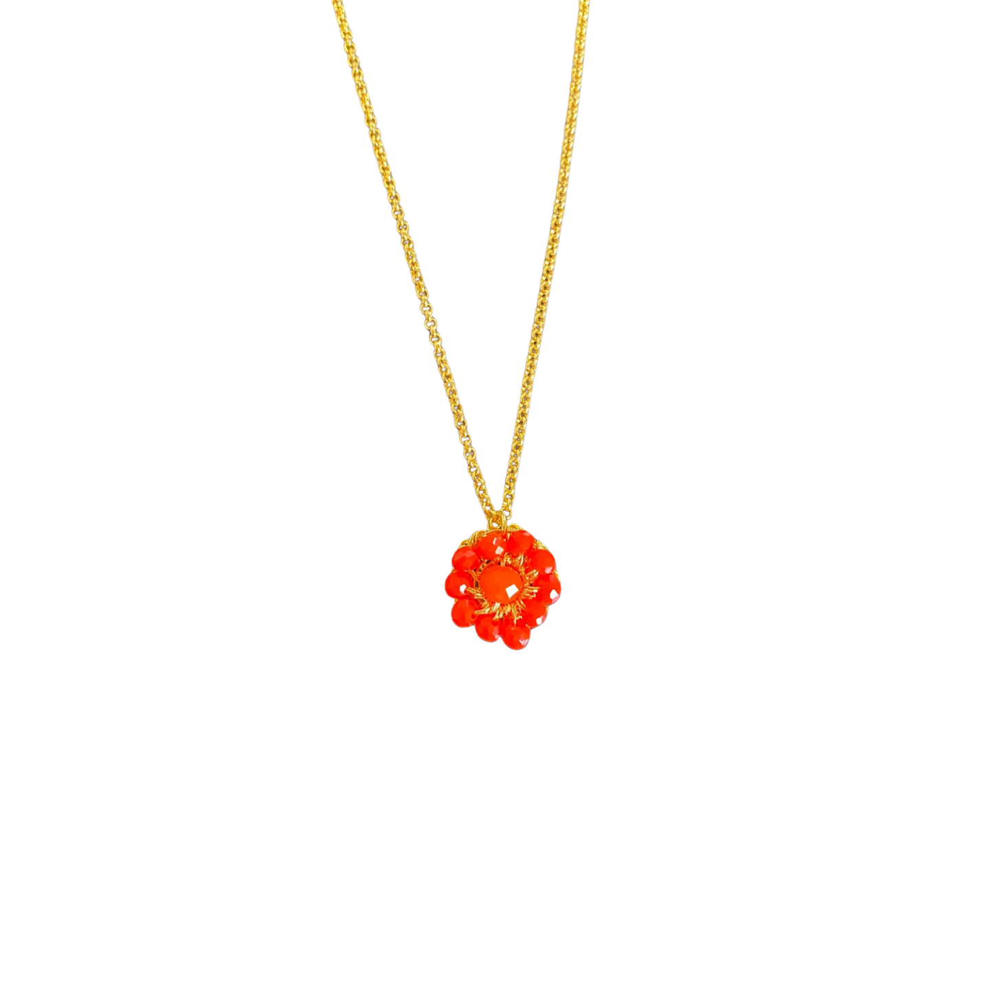 Colar de Crochê Flor Mini Laranja Sale