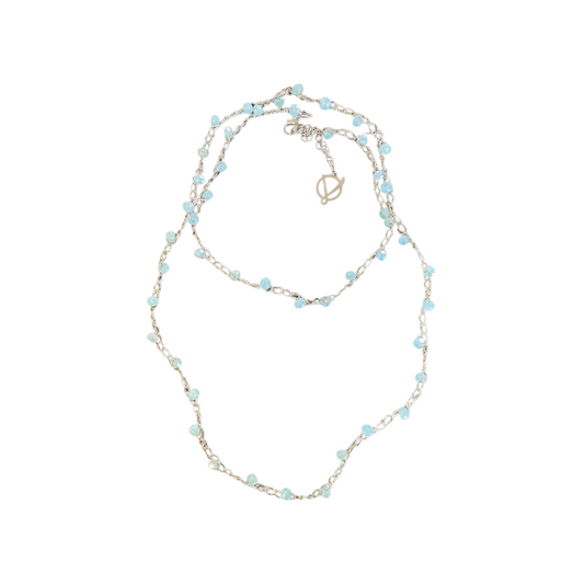 Colar de Crochê Ponto de Luz Cristal Azul Prata Sale