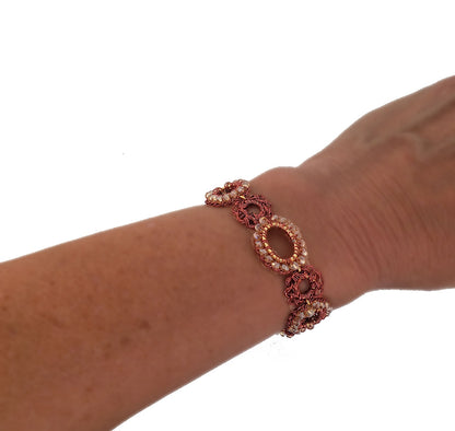 Bracelete de Crochê Corrente Delicada Terracota