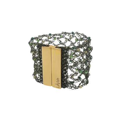 Bracelete de Crochê Rede com Cristais Verde Mystic Forest