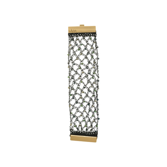 Bracelete de Crochê Rede com Cristais Verde Mystic Forest