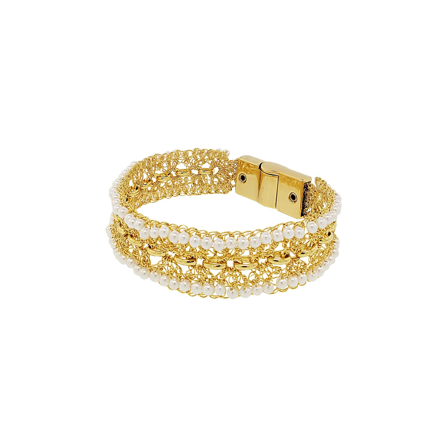Pulseira de Crochê Correntes do Amor Entrelaçados Pérola