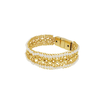 Pulseira de Crochê Correntes do Amor Entrelaçados Pérola