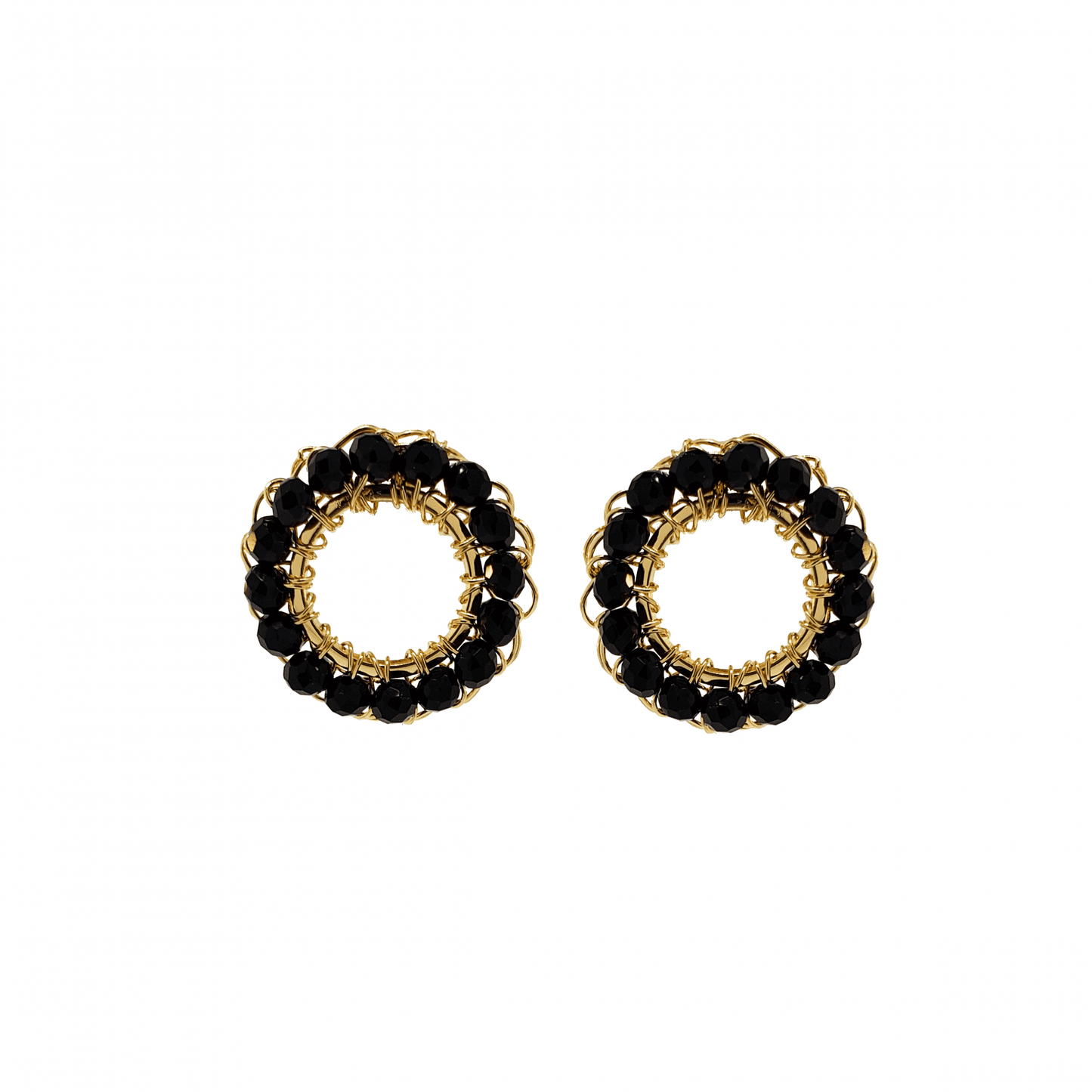 Brinco de Crochê Mini Esfera Preto Gold