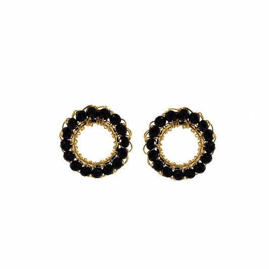 Brinco de Crochê Mini Esfera Preto Gold