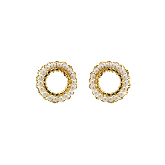 Brinco de Crochê Mini Esfera Pérola